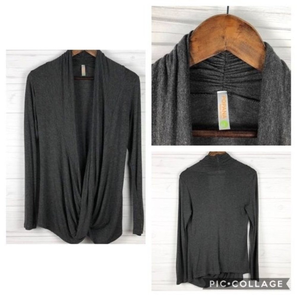 POPANA Womens Charcoal Gray Draped Twist‎ Front Cardigan Sweater Size M